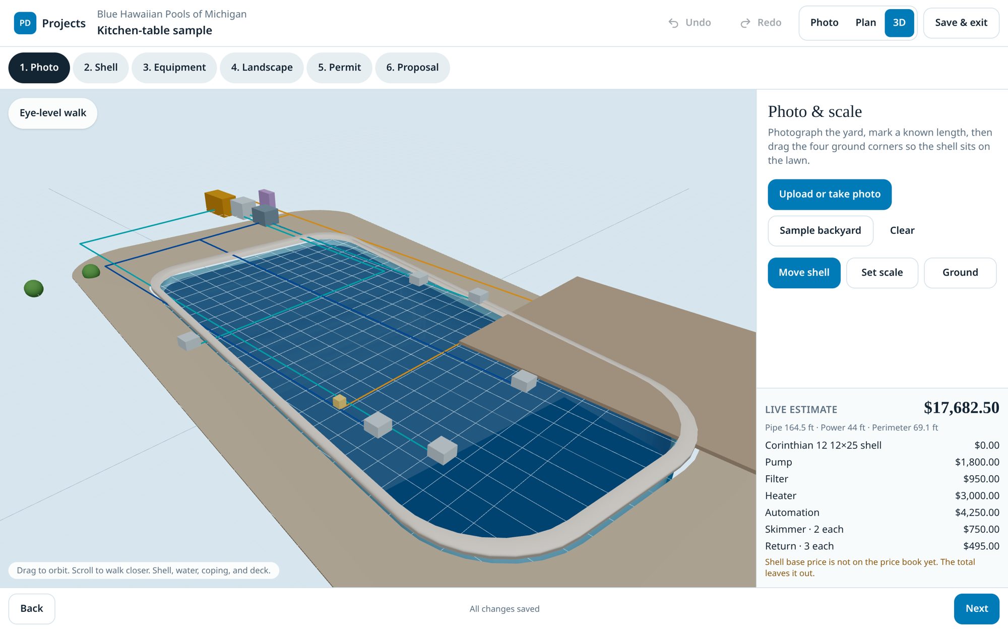 PD Suite 3D view of a fiberglass pool with deck and equipment